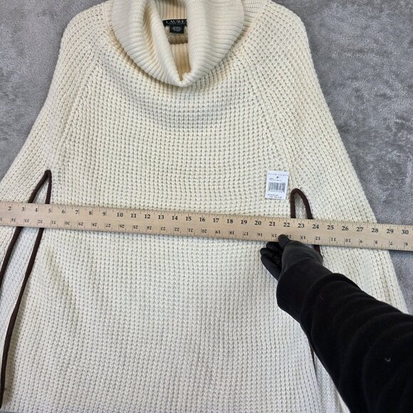 Lauren Ralph Lauren Poncho Womens One Size Cream Cowl Neck Knit Wool Blend Cape - Picture 5 of 8